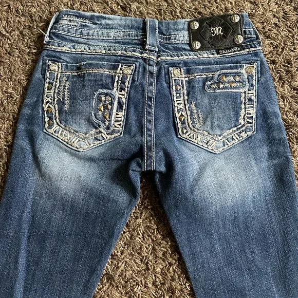 Miss Me Dark Blue Boot Cut Jeans with Silver Details - Picture 5 of 7